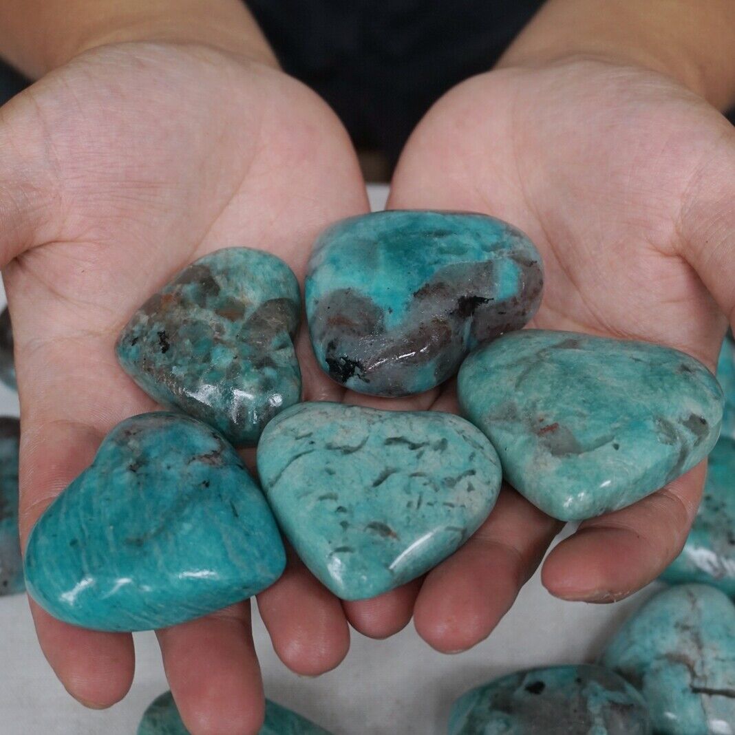 1KG 12Pcs 2.2LB Natural Green Amazonite Quartz Crystal Heart Palm Stone Healing