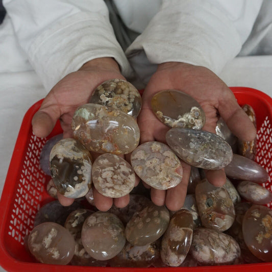 5KG 11LB Natural Ghost Carnelian Flower Agate Crystal Tumbled Palm Stone Healing