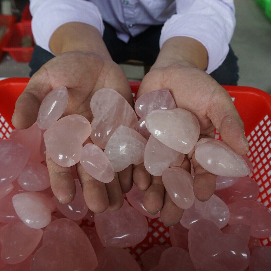 5kg 75Pcs 11LB Natural Pink Rose Quartz Crystal Heart Carved Palm Stone Healing