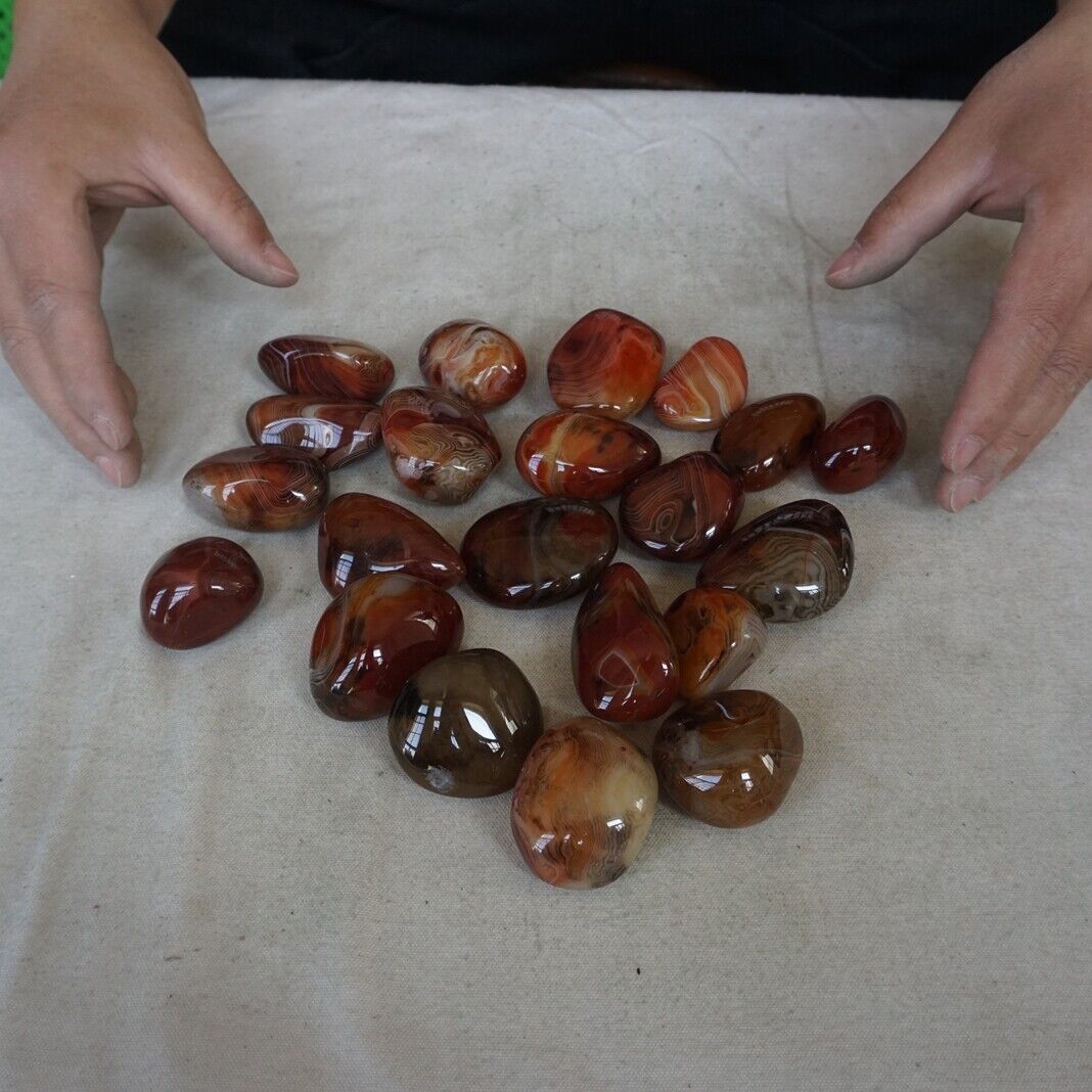 2KG 40 Pieces Natural Sardonyx Carnelian Silk Agate Quartz Crystal Tumbled Palm Stones Healing