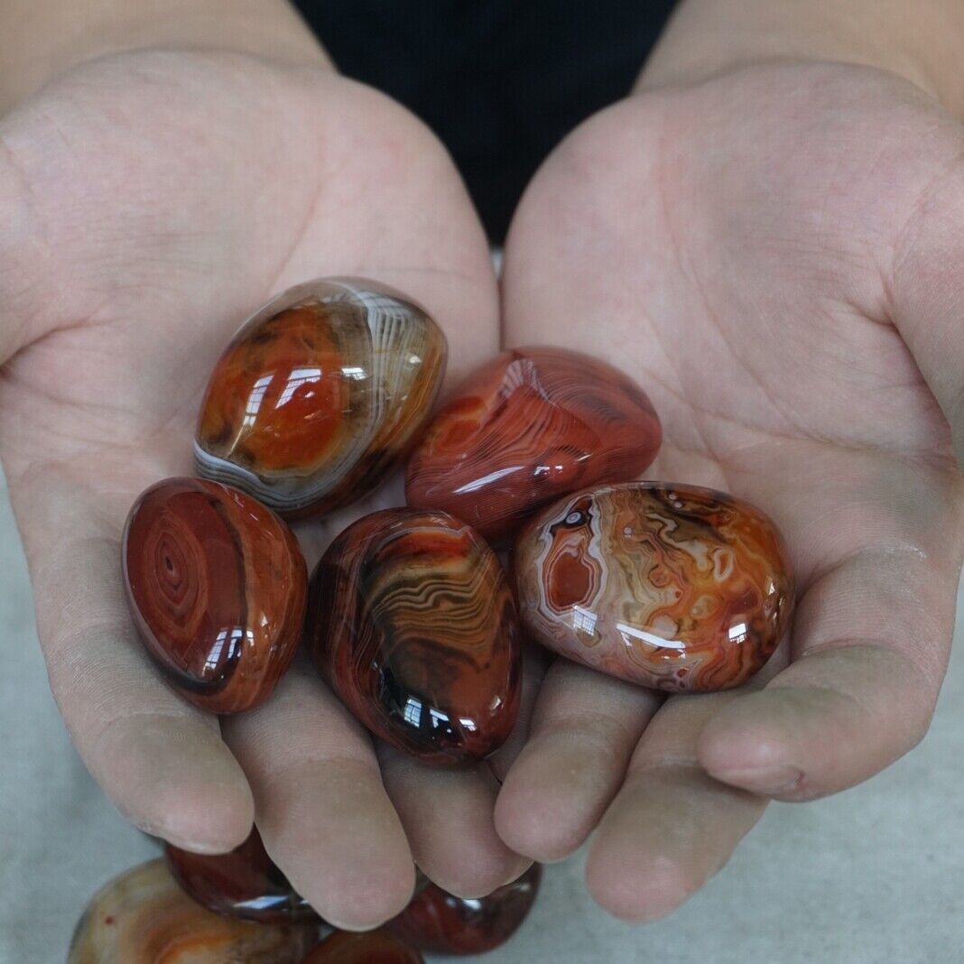 2KG 40 Pieces Natural Sardonyx Carnelian Silk Agate Quartz Crystal Tumbled Palm Stones Healing