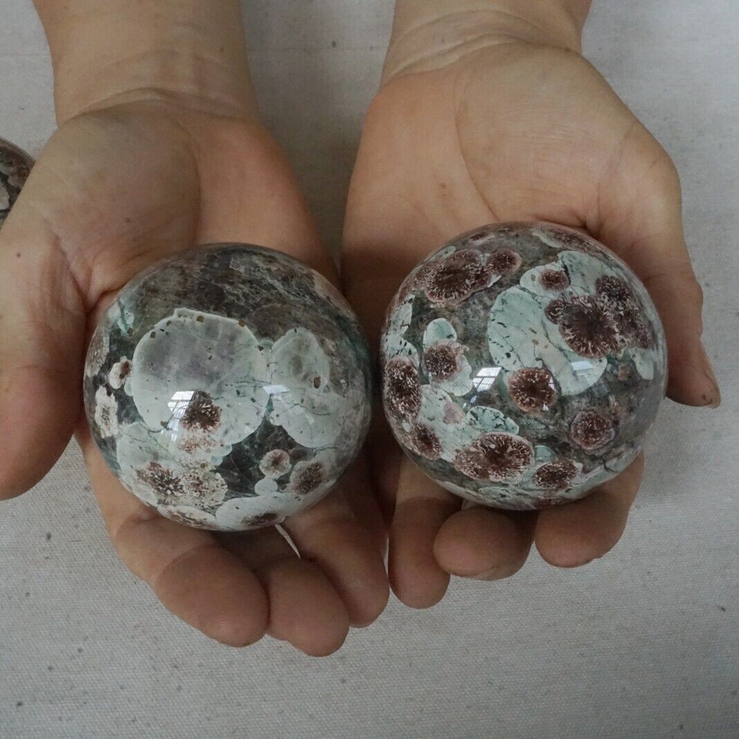 2KG 4.4LB 8Pcs Natural Green Sakura Jasper Crystal Sphere Balls Healing Russia Bulk