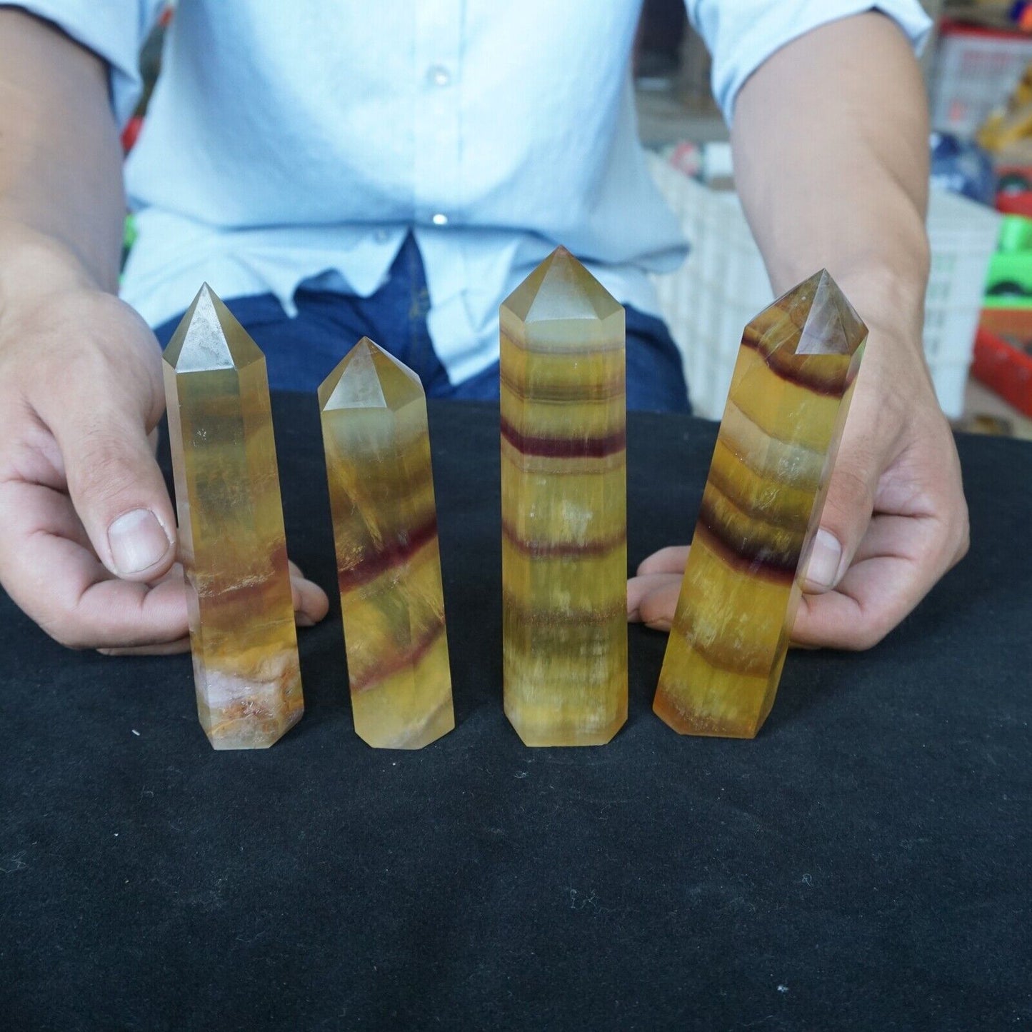 2KG 4.4LBLB 8Pcs Natural Golden Fluorite Quartz Crystal Point Tower Polished Healing