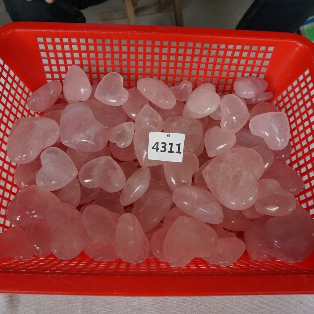 5kg 75Pcs 11LB Natural Pink Rose Quartz Crystal Heart Carved Palm Stone Healing