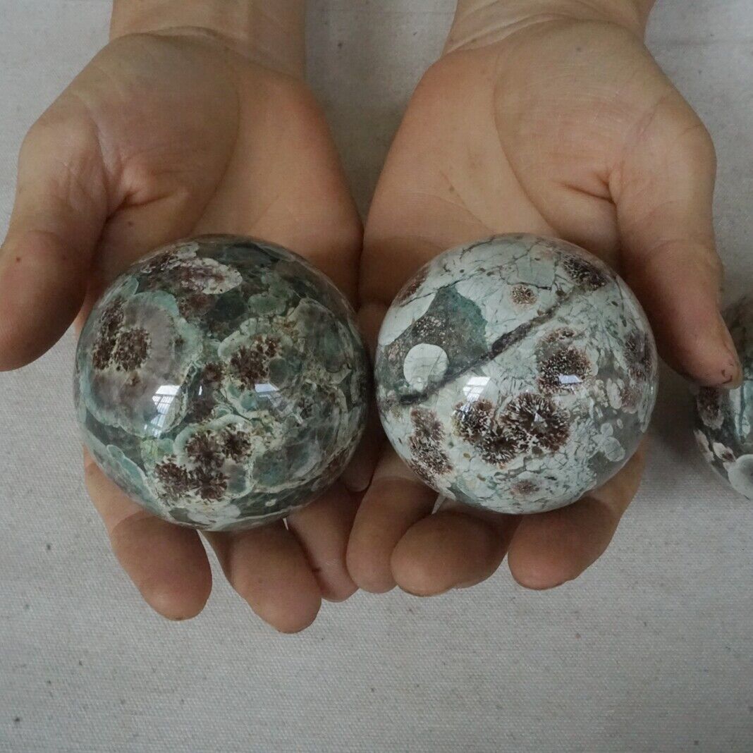 2KG 4.4LB 8Pcs Natural Green Sakura Jasper Crystal Sphere Balls Healing Russia Bulk