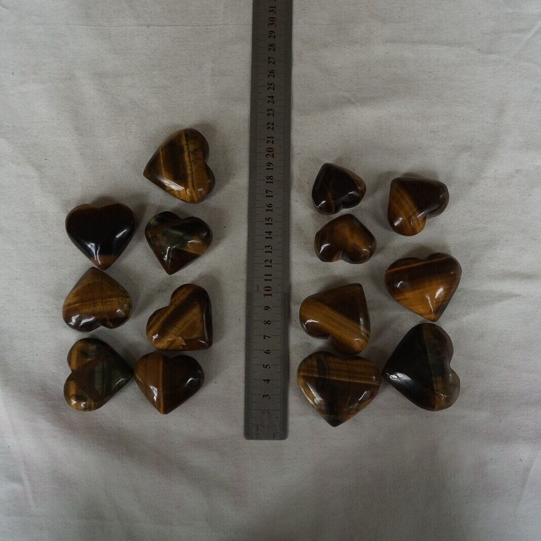 50Pcs 3.6KG Natural Tiger Eye Quartz Crystal Heart Carved Palm Stone Healing