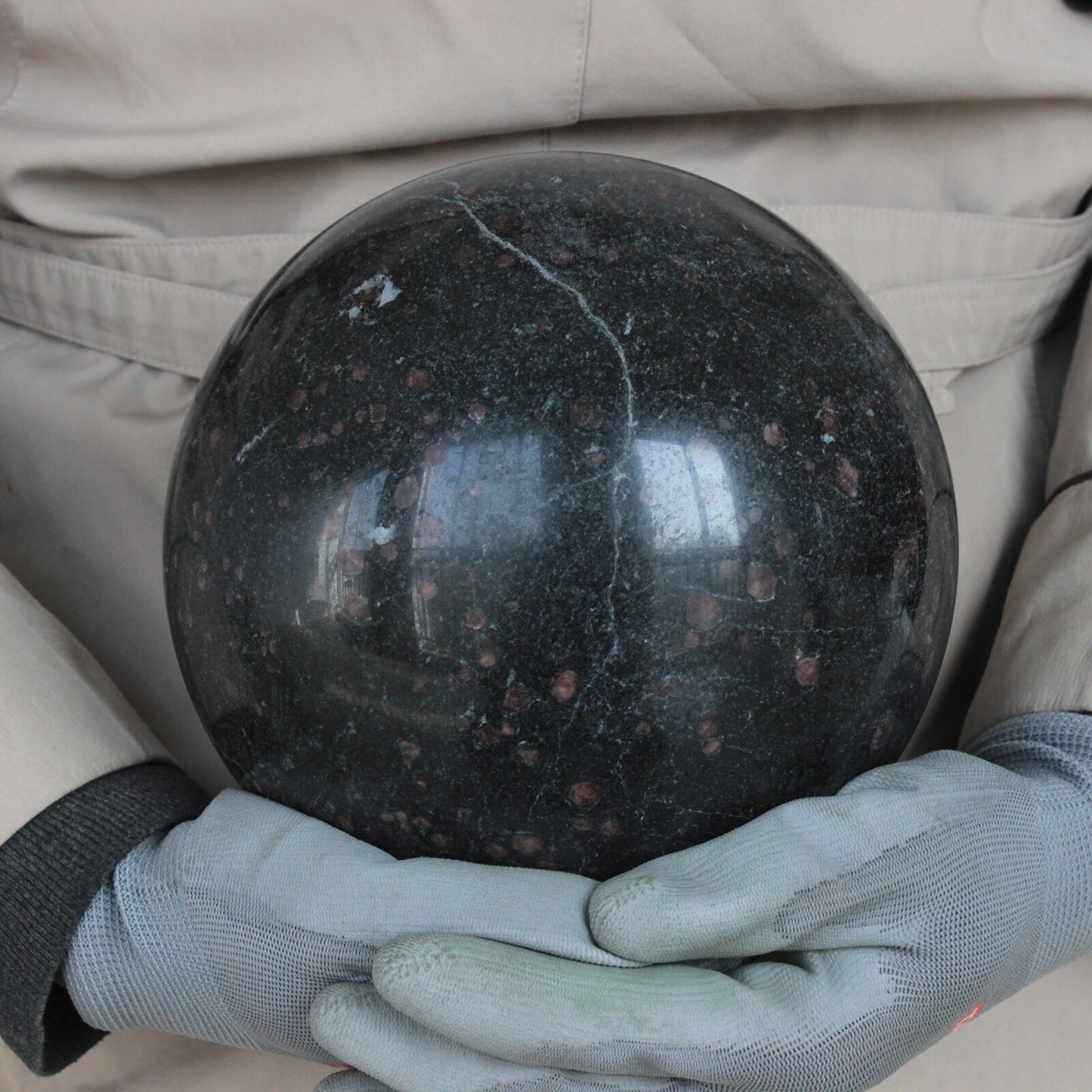 9.4KG 20.74LB 179MM Natural Black Tourmaline Garnet Sphere Ball Polished Healing