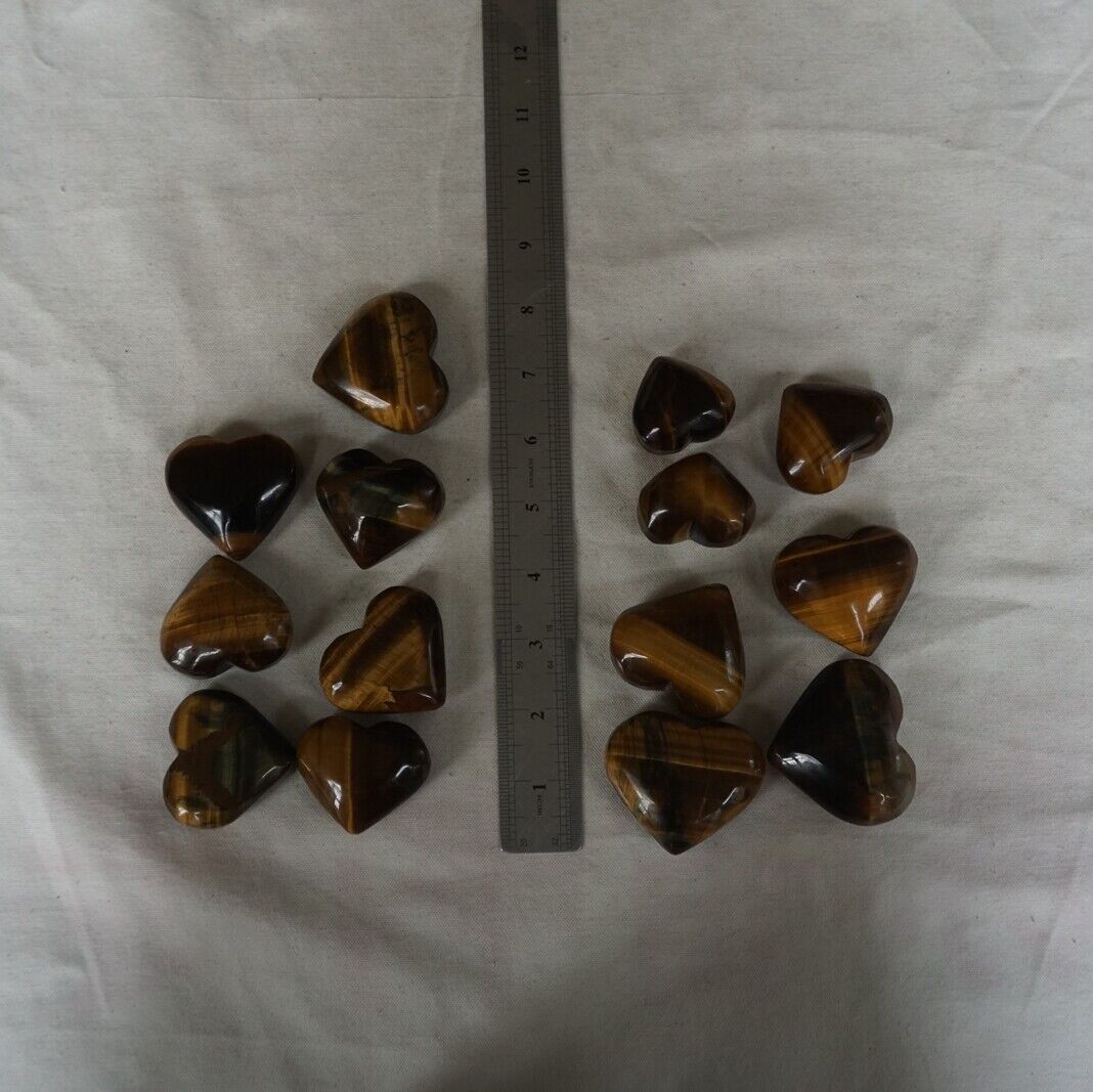 50Pcs 3.6KG Natural Tiger Eye Quartz Crystal Heart Carved Palm Stone Healing