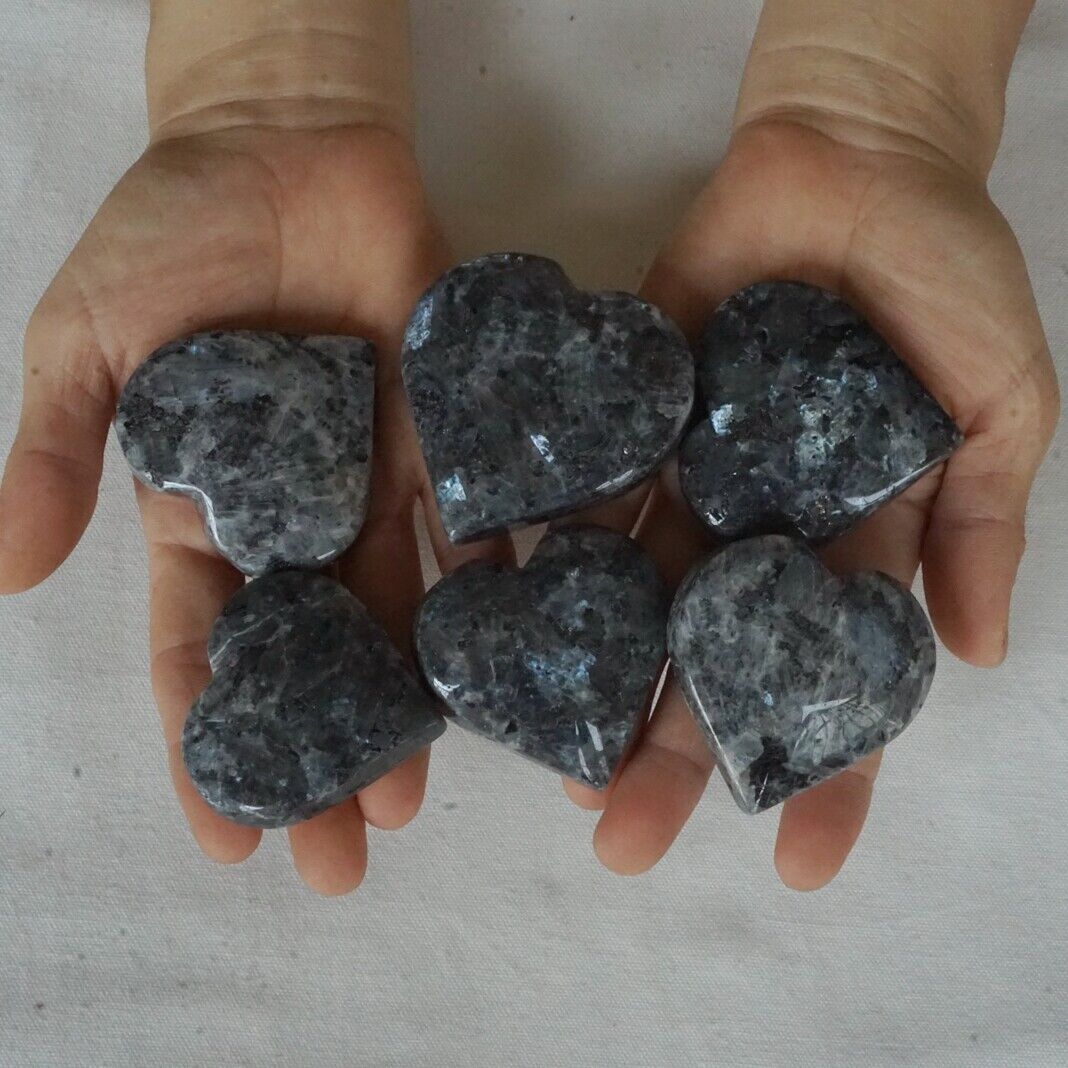 2KG 4.4LB 24Pcs Natural Blue Flashy Larvikite Labradorite Crystal Love Heart Healing