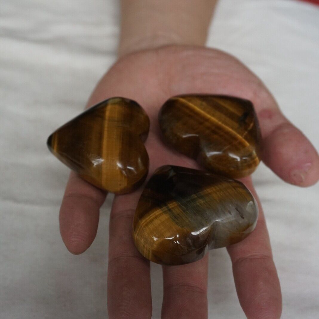 50Pcs 3.6KG Natural Tiger Eye Quartz Crystal Heart Carved Palm Stone Healing