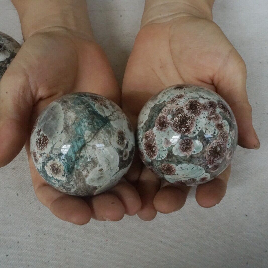 2KG 4.4LB 8Pcs Natural Green Sakura Jasper Crystal Sphere Balls Healing Russia Bulk