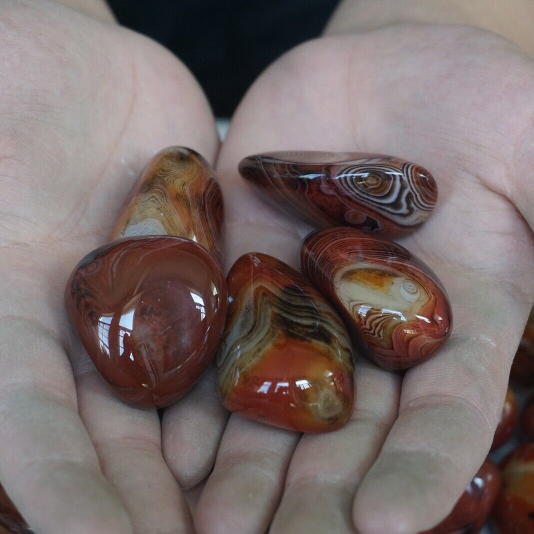 2KG 40 Pieces Natural Sardonyx Carnelian Silk Agate Quartz Crystal Tumbled Palm Stones Healing