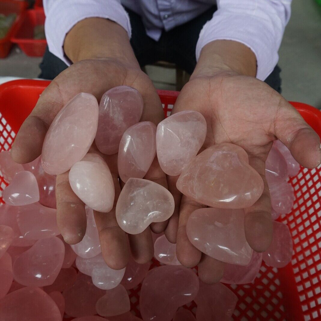 5kg 75Pcs 11LB Natural Pink Rose Quartz Crystal Heart Carved Palm Stone Healing