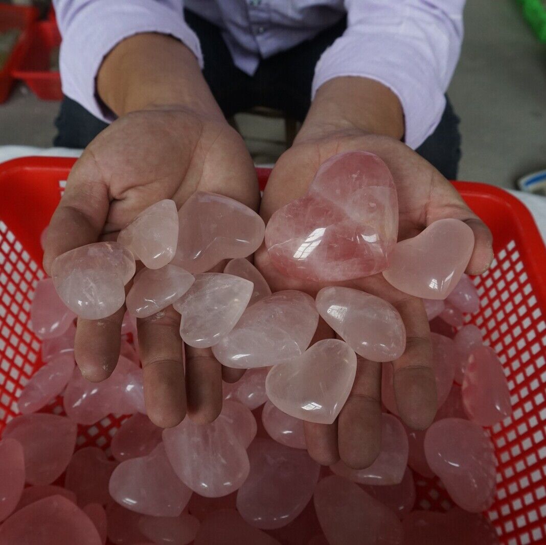 5kg 75Pcs 11LB Natural Pink Rose Quartz Crystal Heart Carved Palm Stone Healing