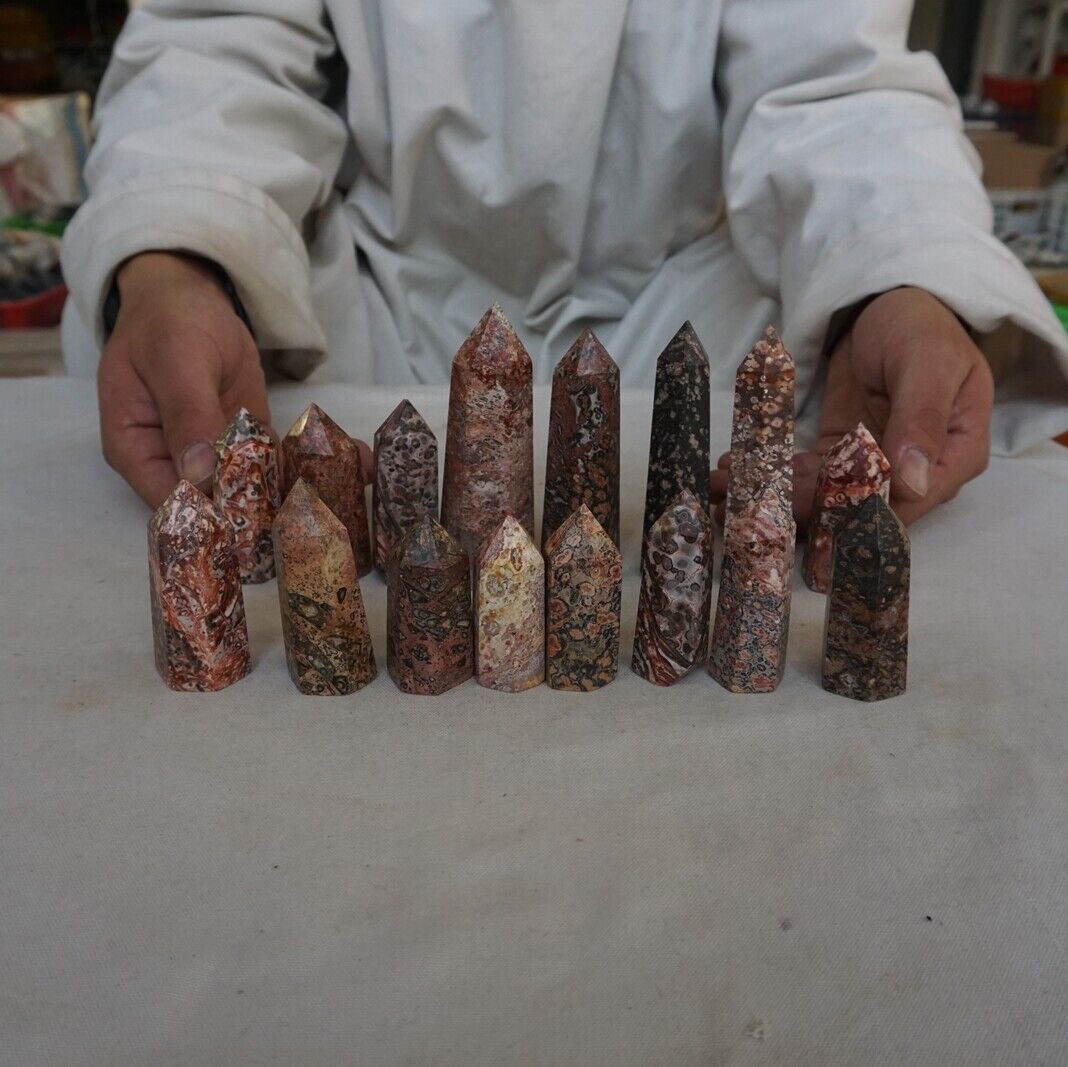 30Pcs 2KG Natural Leopard Skin Jasper Crystal Point Tower Healing Africa Wholesale Lot