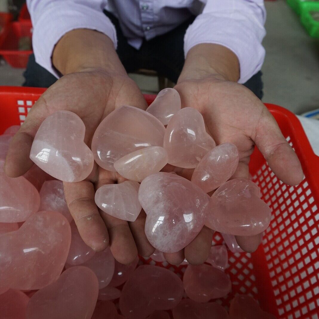 5kg 75Pcs 11LB Natural Pink Rose Quartz Crystal Heart Carved Palm Stone Healing