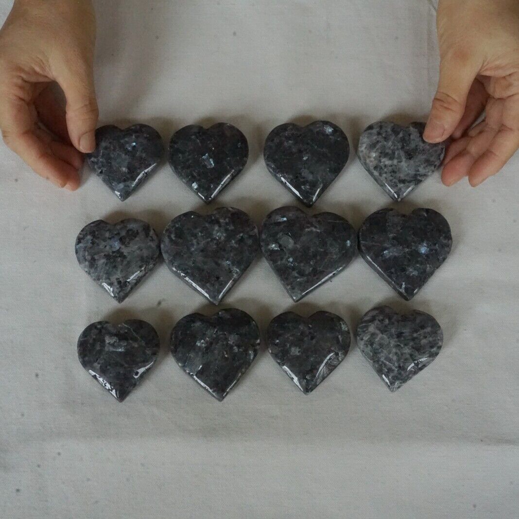 2KG 4.4LB 24Pcs Natural Blue Flashy Larvikite Labradorite Crystal Love Heart Healing