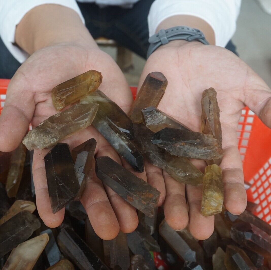 2.2LB 1kg 28Pcs Natural Raw Smokey Clear Quartz Crystal Points Original Brazil