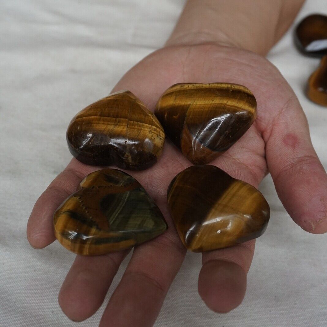 50Pcs 3.6KG Natural Tiger Eye Quartz Crystal Heart Carved Palm Stone Healing