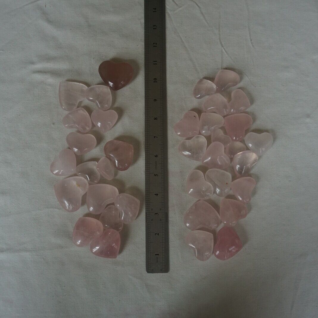 2.2LB 36Pcs Natural Pink Rose Quartz Crystal Heart Carved Palm Stone Healing