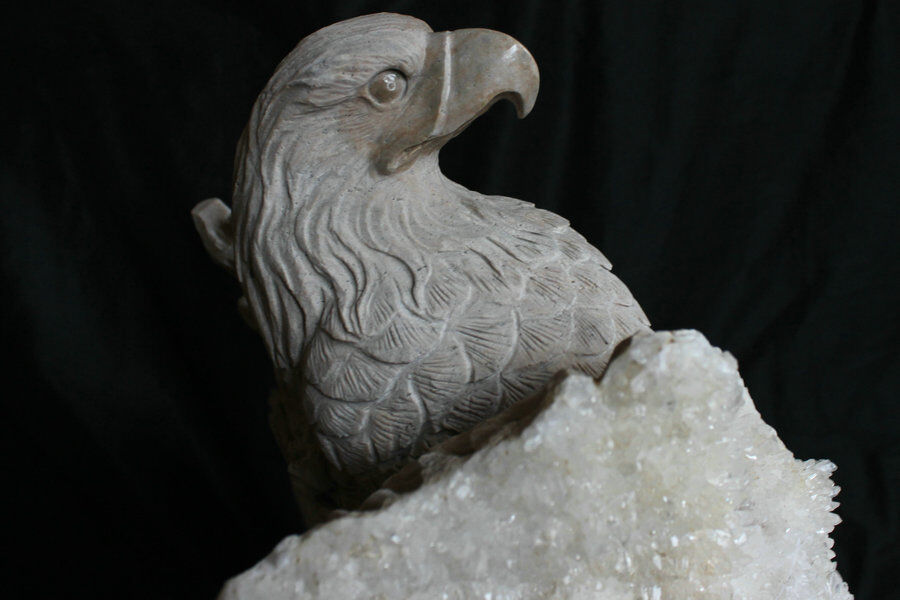 45.9LB Huge Natural Clear Quartz Crystal Cluster Hawk Carved Head Sculpture Healing