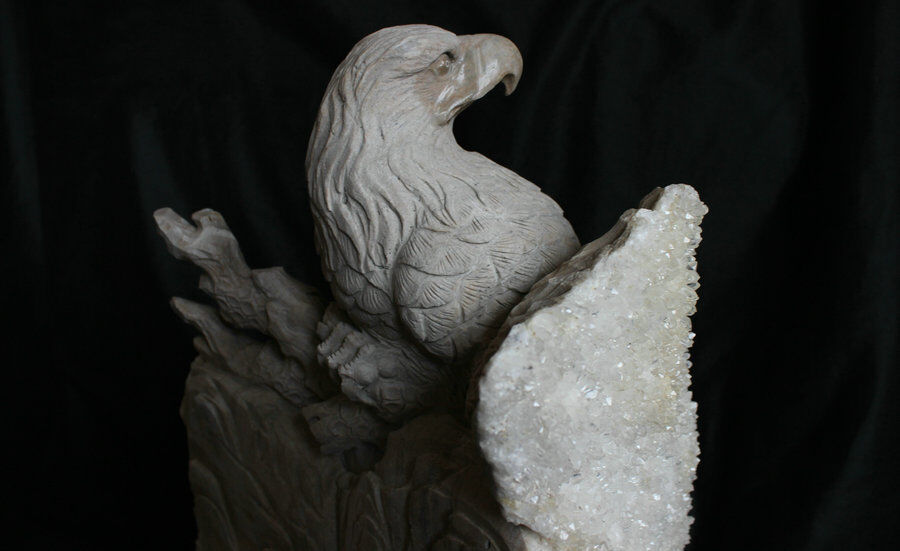 45.9LB Huge Natural Clear Quartz Crystal Cluster Hawk Carved Head Sculpture Healing