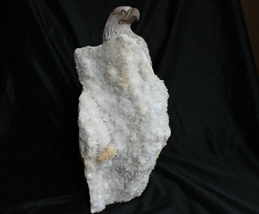 45.9LB Huge Natural Clear Quartz Crystal Cluster Hawk Carved Head Sculpture Healing