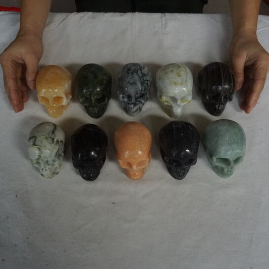 11LB 10Pcs Natural Jasper Calcite Skulls Crystal Carving Mixed Stones Healing