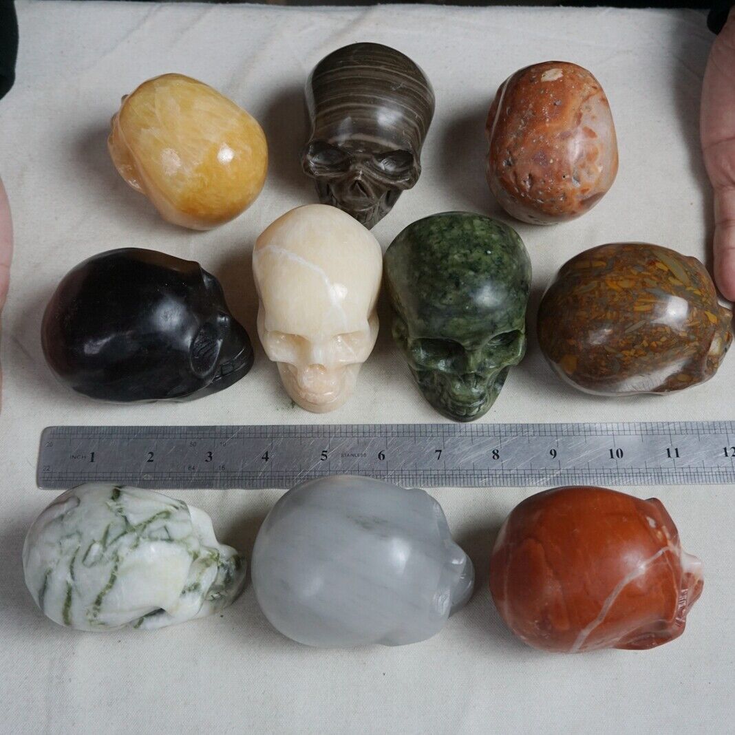 11LB 10Pcs Natural Jasper Calcite Skulls Crystal Carving Mixed Stones Healing