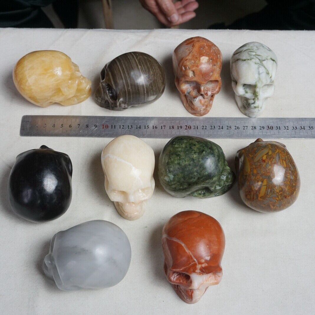 11LB 10Pcs Natural Jasper Calcite Skulls Crystal Carving Mixed Stones Healing