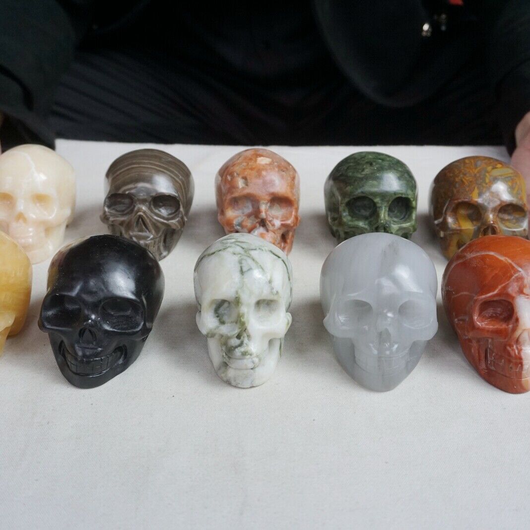 11LB 10Pcs Natural Jasper Calcite Skulls Crystal Carving Mixed Stones Healing