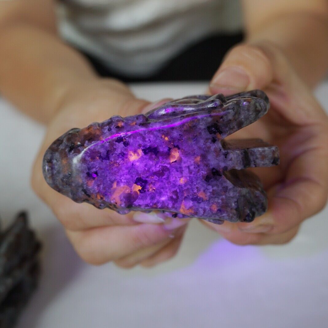 10Pcs Yooperlite Fire Stone Crystal Dragon Head Flashing Flame Under Ultraviolet