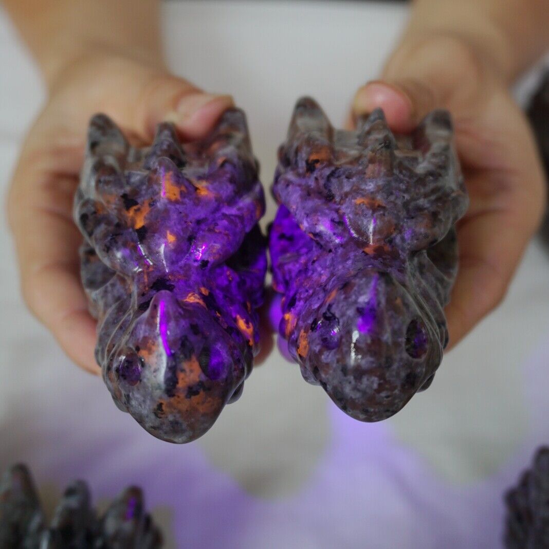 10Pcs Yooperlite Fire Stone Crystal Dragon Head Flashing Flame Under Ultraviolet